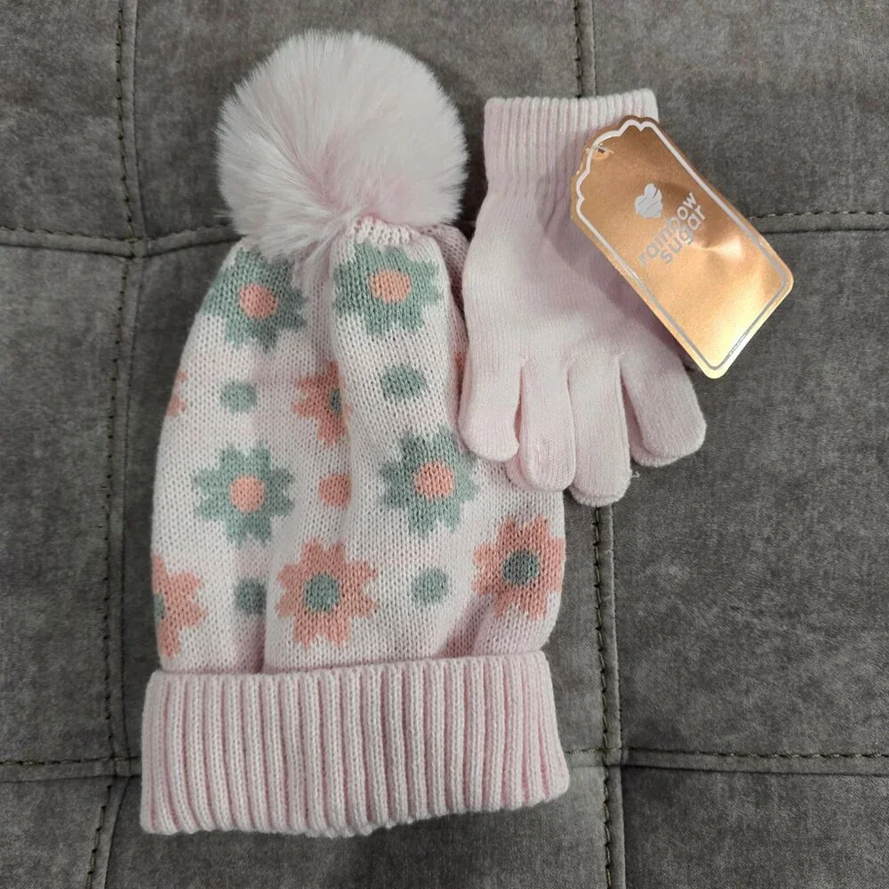 NWT Rainbow Sugar Girls Hat and Gloves, 2 Piece Set